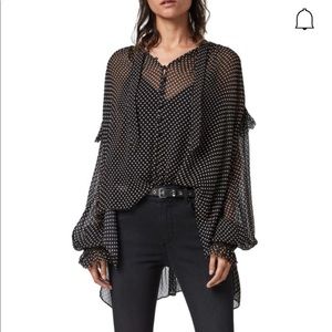 All Saints Black and White Polka Dot Blouse